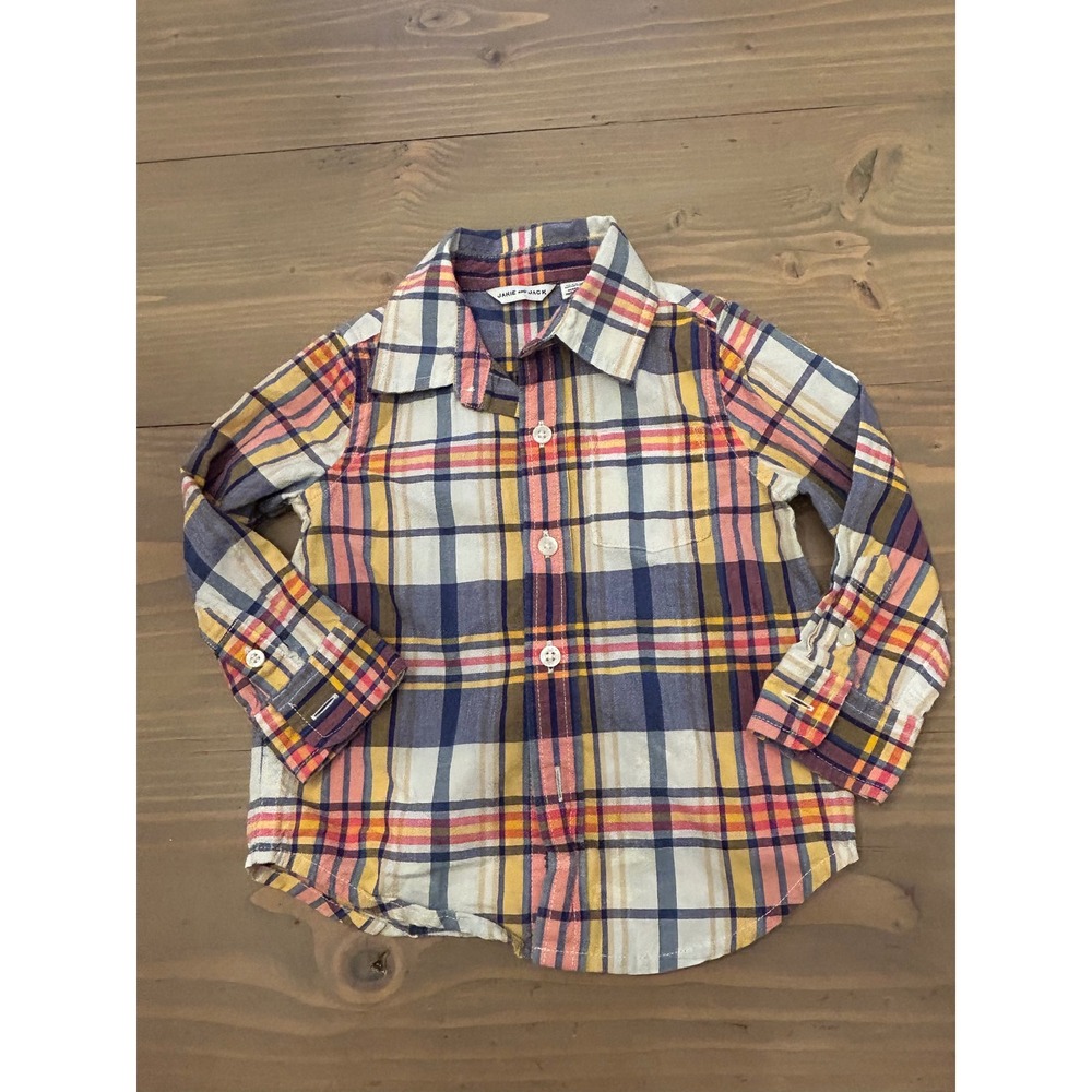 Cc19 Janie and Jack Boys Plaid Button Down Shirt Multi Color Long Sleeve 12-18 M